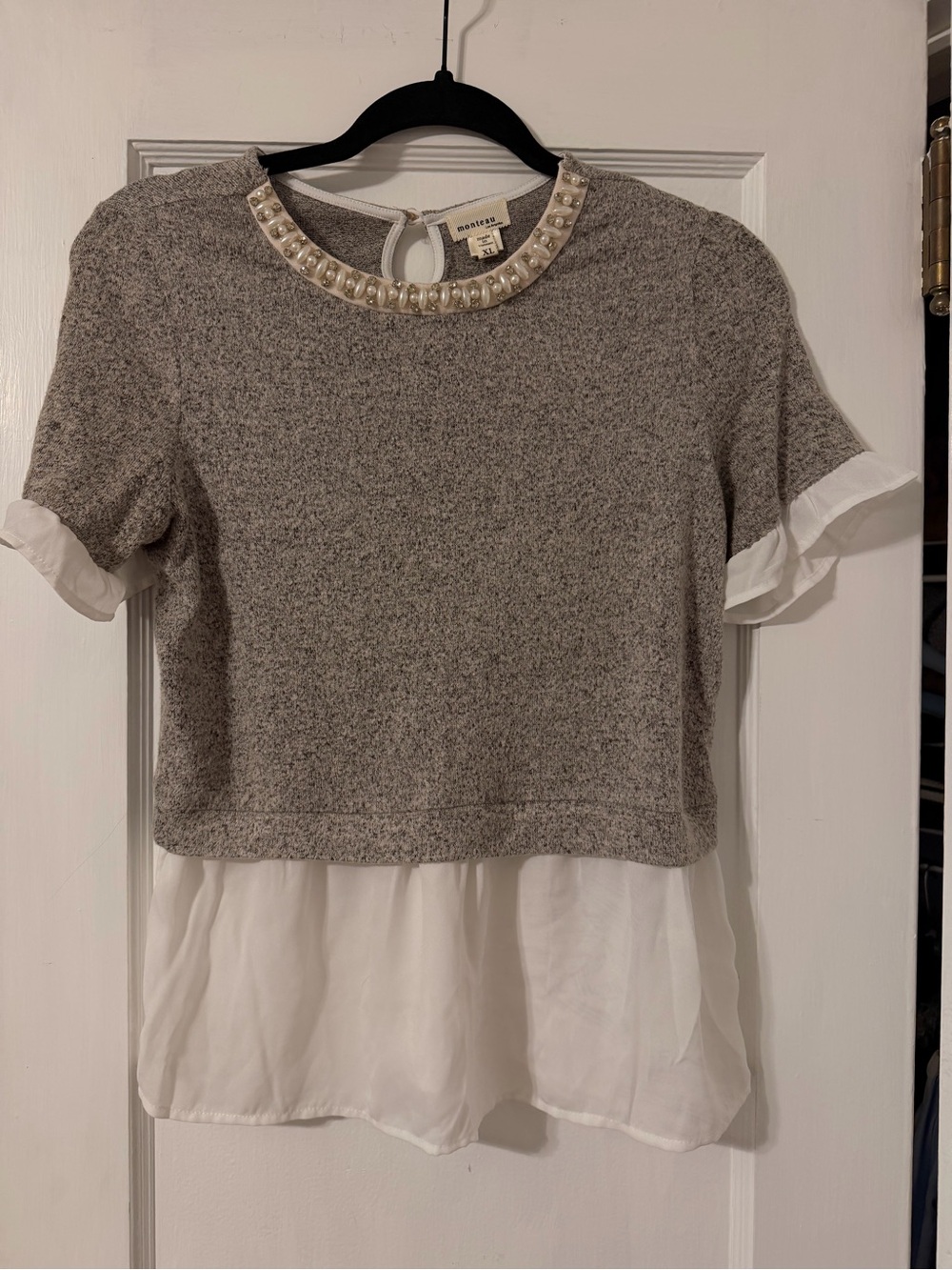 Monteau Gray Layered Pearl-Trim Tunic